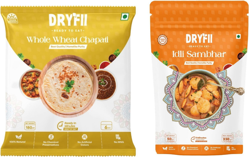 Dryfii Ready to Eat Chapati with J.Idli & Sambar Breakfast Combo(230 g)