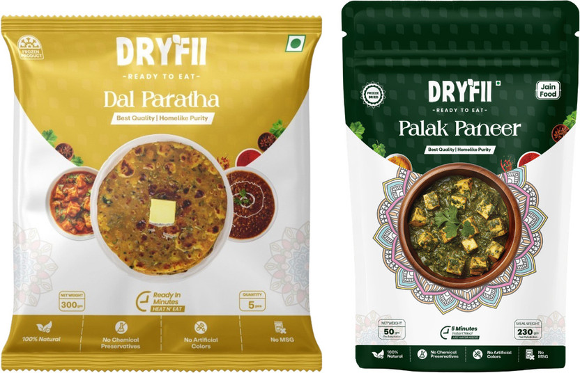 Dryfii Ready to Eat Dal Paratha with Jain Palak Paneer Combo Meal Pack(355 g)