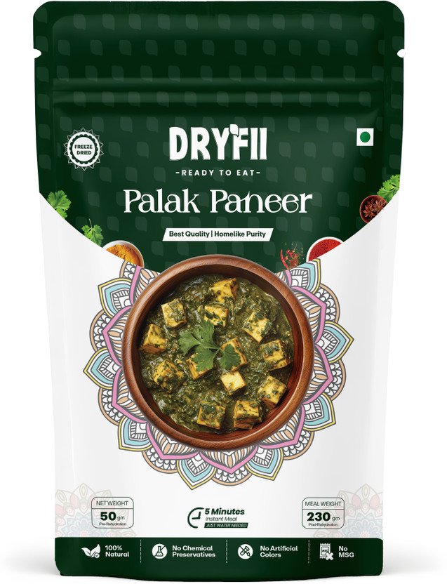 Dryfii Ready-to-Eat Instant Palak Paneer | Pure Veg | Freeze Dried | Rehydrated Wt.(230 g)