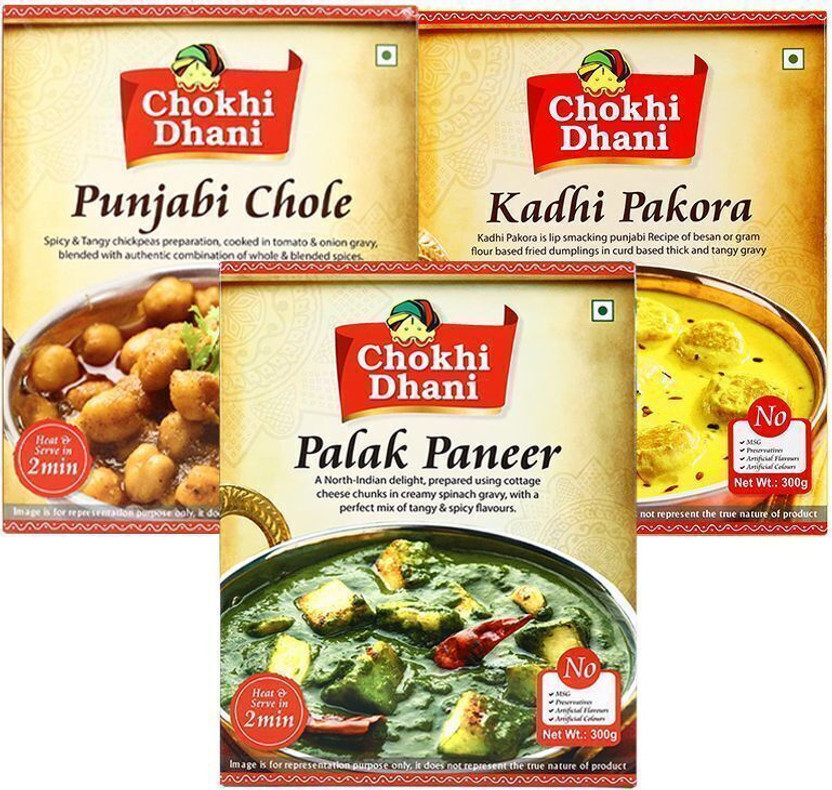 Chokhi Dhani Punjabi Chole, Kadhi Pakora, Palak Paneer Ready to Eat in 2 Minutes(0.9 kg)