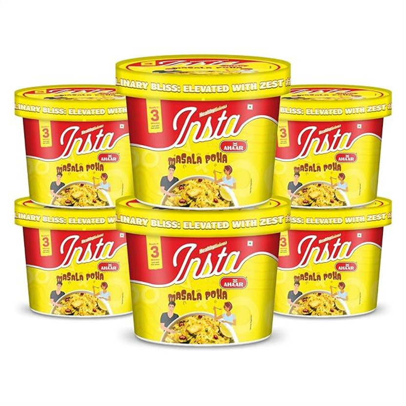 Insta Ahaar Masala Poha - Pack of 6 Cups (80g Each) | Ready-to-Eat | Instant Snack(80 g)