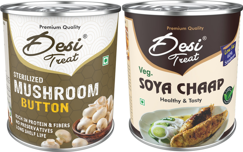 Desi Treat Button Mushroom 800g + Veg Soya Chaap 800g Combo(1600 g)