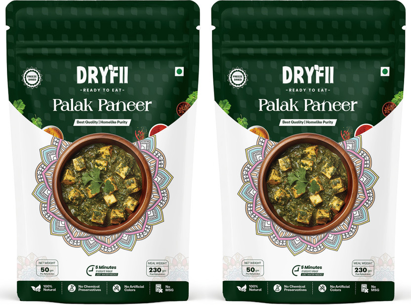 Dryfii Ready-to-Eat Instant Palak Paneer | Pure Veg | Freeze Dried | Rehydrated Wt.(460 g)