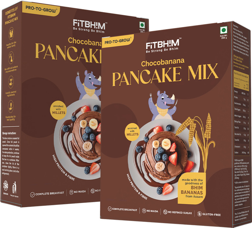 Pro-To-Grow Fitbhim Chocobanana Instant Pancake Mix|No Maida|Millet based|Banana & Chocolate 500 g(Pack of 2)