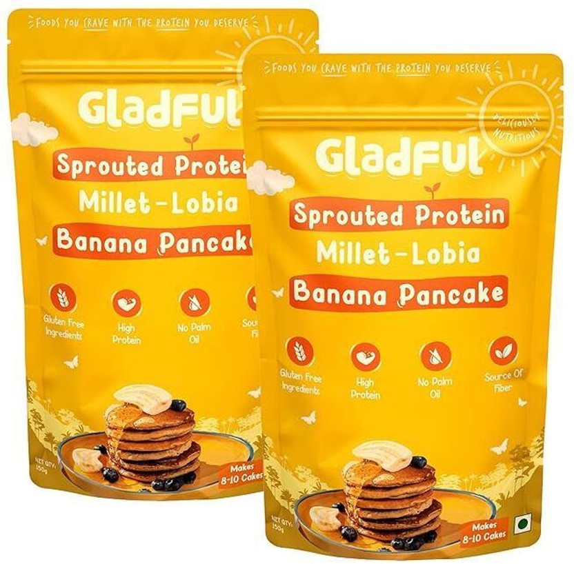 Gladful Sprouted Protein Banana Millet Pancake Mix 150 g(Pack of 2)