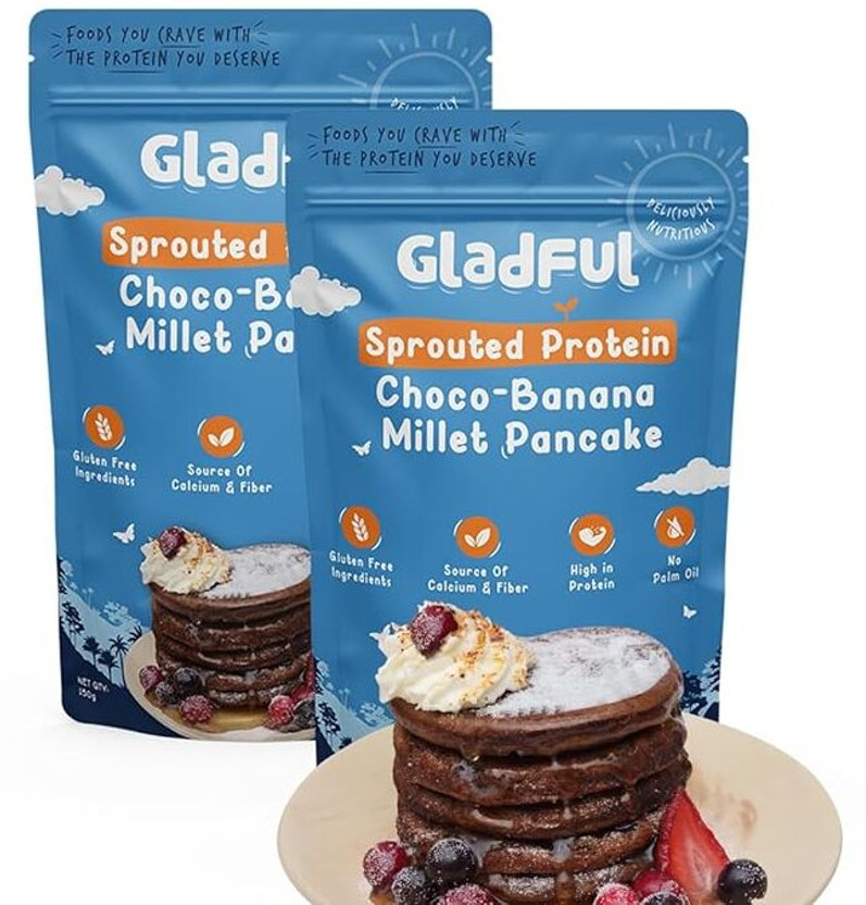 Gladful Sprouted Protein Choco-Banana Millet Pancake Mix 300 g(Pack of 2)