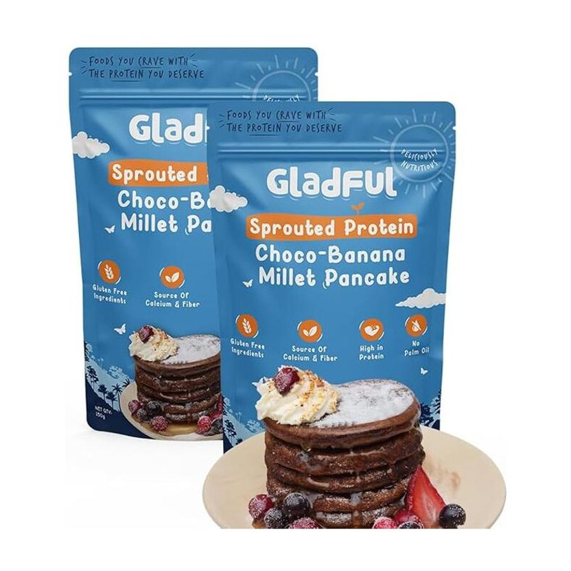 Gladful Sprouted Protein Choco-Banana Millet Pancake Mix 300 g(Pack of 2)