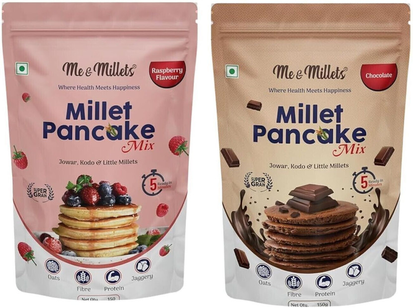 ME & MILLETS Millet Pancake Mix, Raspberry & Chocolate Flavour | 2 x 150g | No refined Sugar 300 g(Pack of 2)