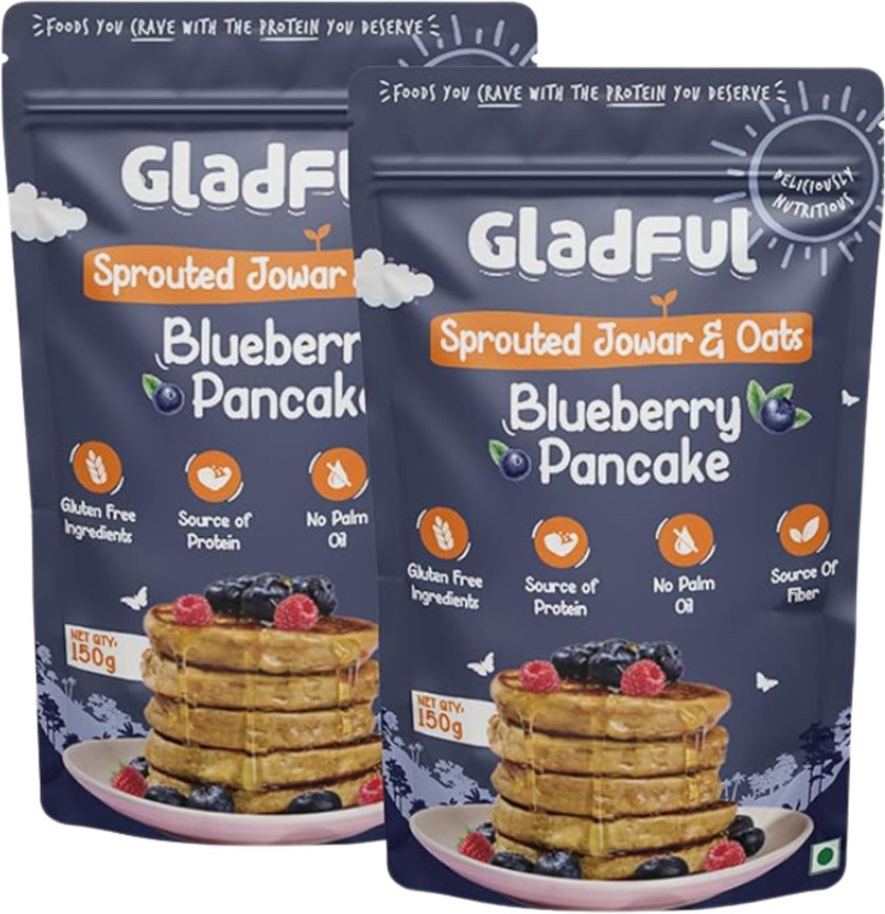 Gladful Blueberry Pancake Mix High Protein Plant Based kids Breakfast Mix Made 300 g(Pack of 2)