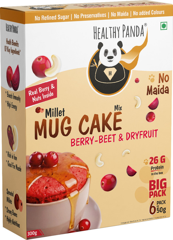 HEALTHY PANDA No Maida Sugar Millet - Beet & Berry Mug Cake Mix | Date, Nuts & Dry fruit I 300 g