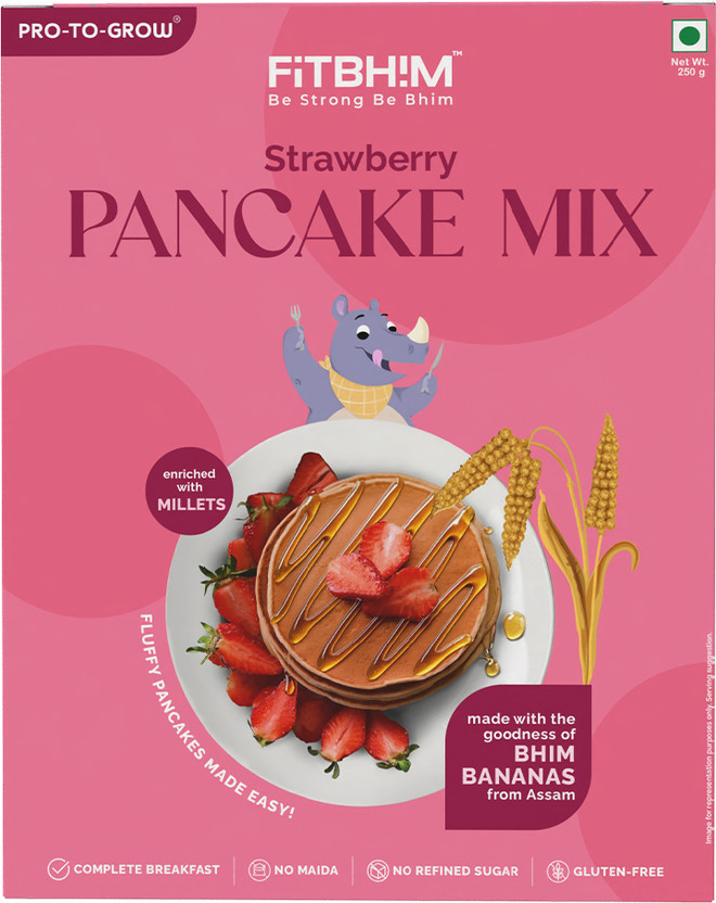 Pro-To-Grow Fitbhim Strawberry Pancake Mix | Gluten Free | No Refined Sugar | Junk Free 250 g