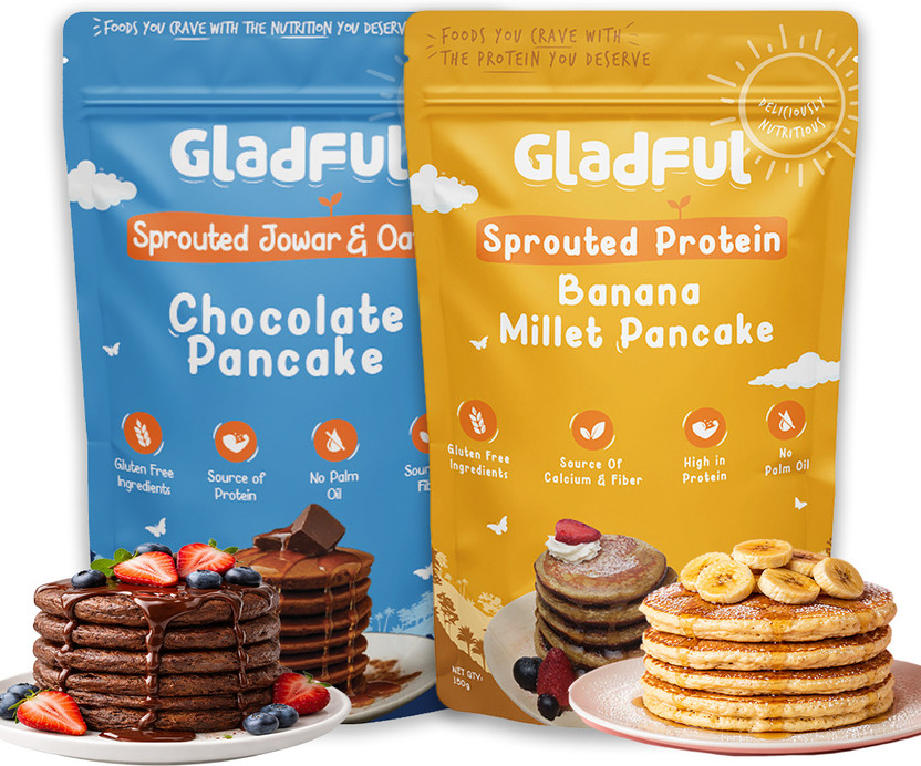 Gladful Sprouted Protein Banana and Choco-Banana Millet Pancake Mix 300 g(Pack of 2)