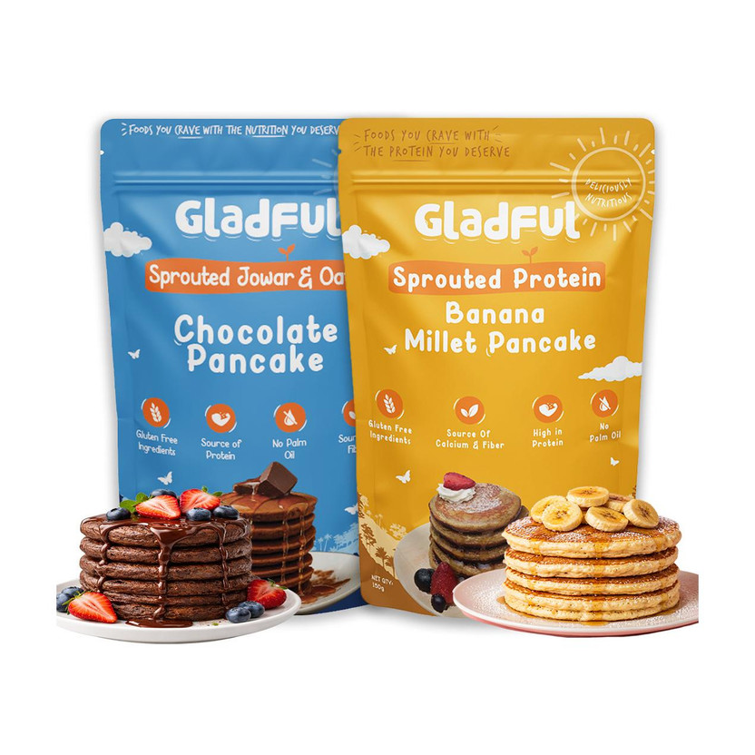 Gladful Sprouted Protein Banana and Choco-Banana Millet Pancake Mix 300 g(Pack of 2)