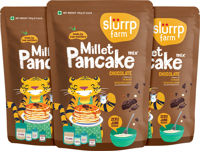 Slurrp Farm Instant Breakfast Millet Pancake Mix, Chocolate and Supergrains, Natural and Healthy Food, (150g each), 450g (pack of 3) 450 g(Pack of 3)