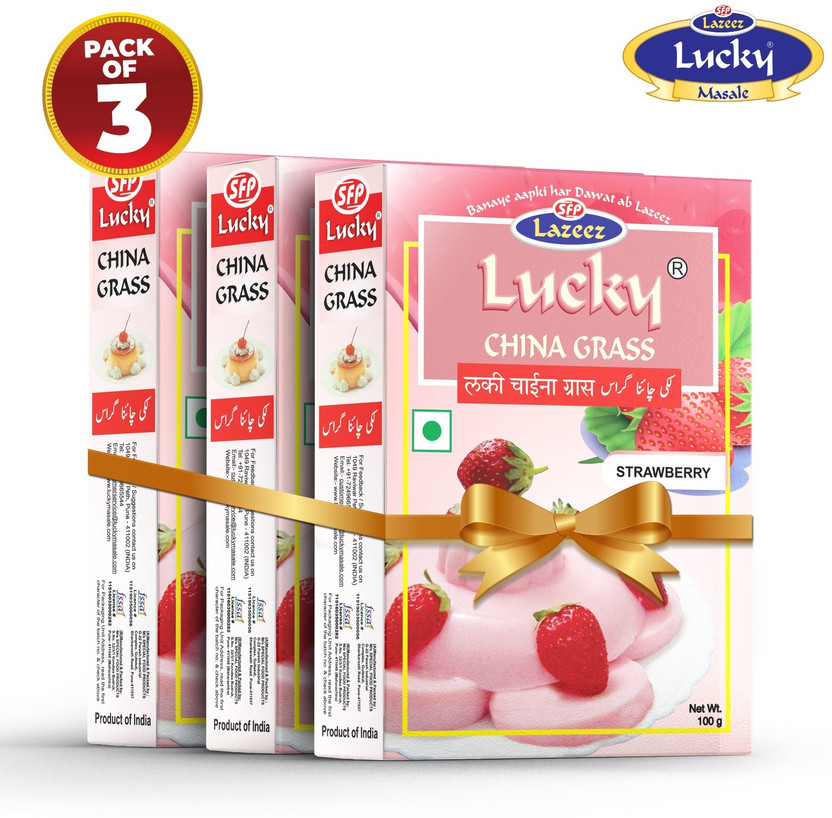 Lucky China Grass (Strawberry Flavour) [Pack of 3] 300 g(Pack of 3)