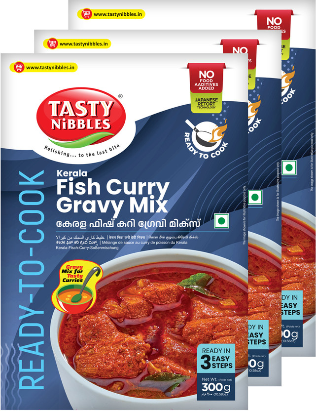 Tasty Nibbles Ready To Cook Kerala Fish Curry Gravy Mix|No Added Preservatives [Pack of 3] 900 g(Pack of 3)
