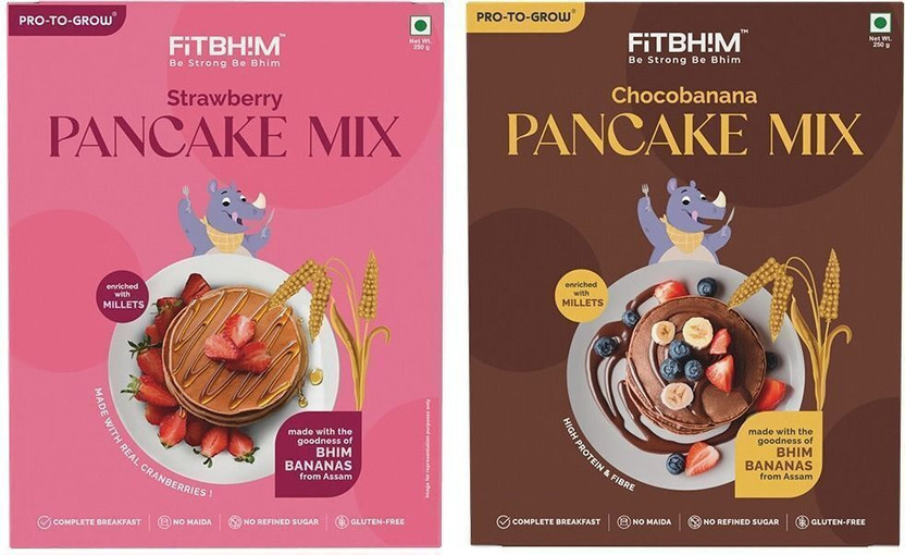 Pro-To-Grow Combo of Chocobanana & Strawberry Pancake Mix | Bhim Banana, (Foxtail Millet) 550 g(Pack of 2)