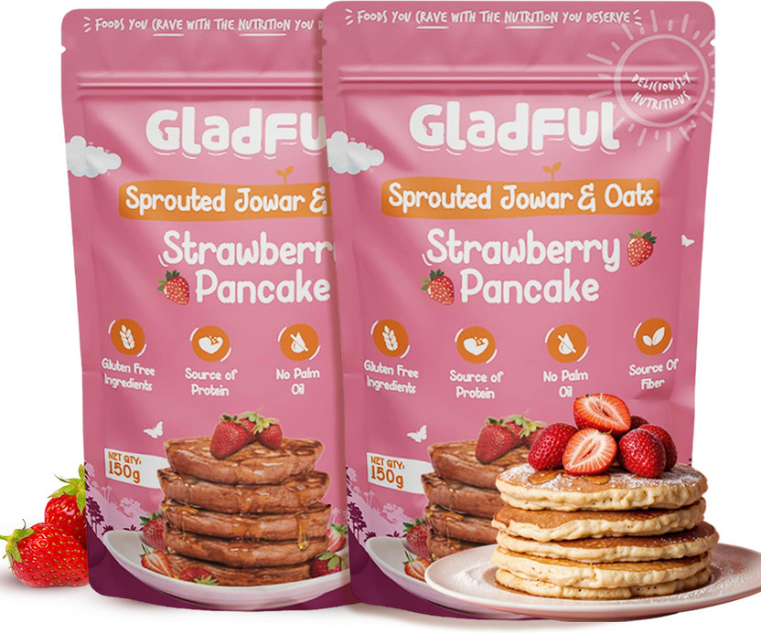 Gladful Strawberry Pancake Mix High Protein Plant Based kids Breakfast Mix Made 300 g(Pack of 2)