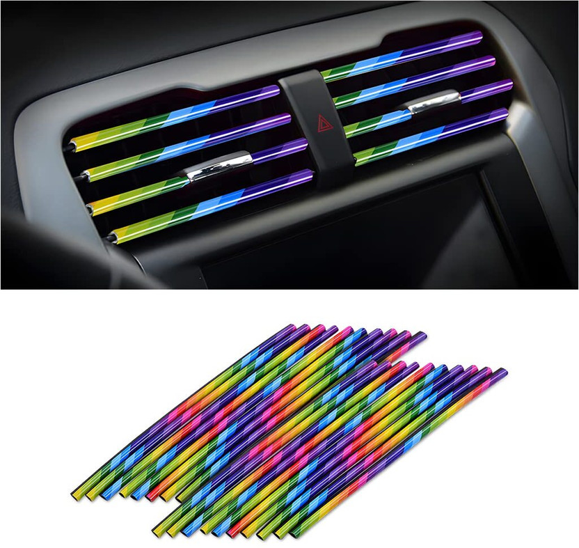 SVULINT Car Vent Decoration Strip, 10 Pieces Car Air Conditioner Vent Outlet Trim Strip 5 mm x 5 m Rainbow Reflective Tape(Pack of 1)
