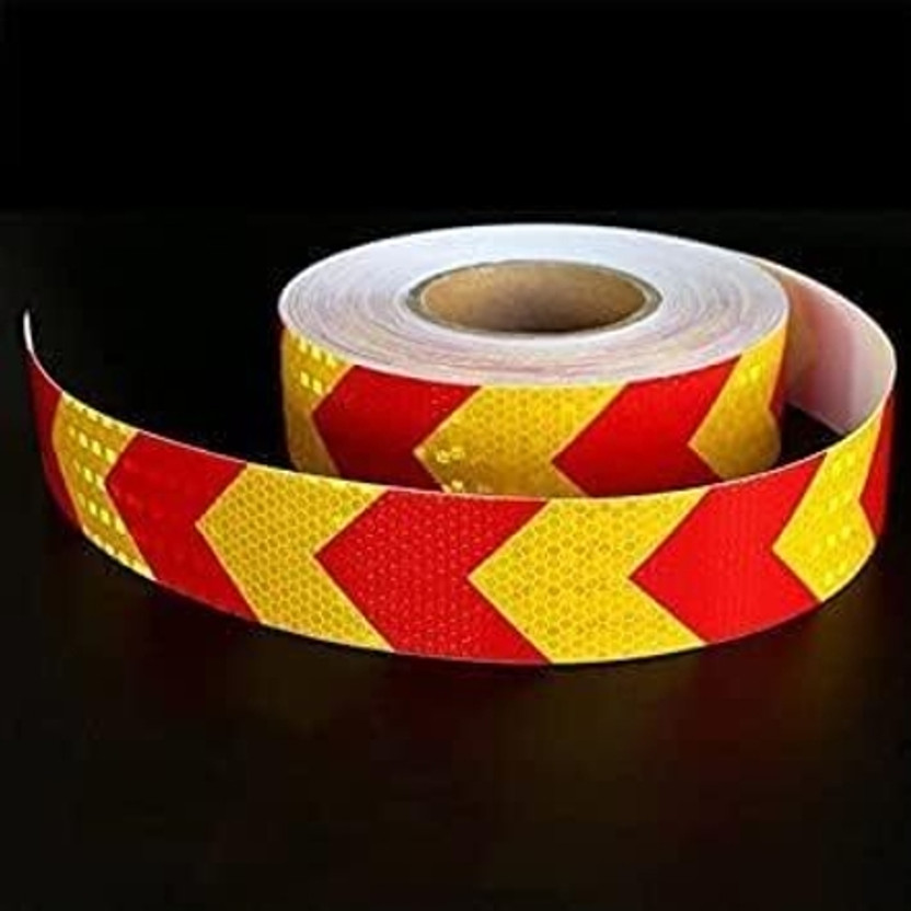 Crewbolt Crewbolt Radium Retro Reflector Road Safety Tape 2 Inch 5 Meter High Visibility Caution 51 mm x 5 m Yellow Red Arrow Reflective Tape(Pack of 1) - Flipkart Deal