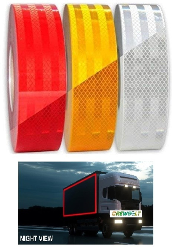 Crewbolt High-Intensity 2 Inch Reflective Warning Conspicuity Tape Strip 49 mm x 4 m Yellow, Red, White Reflective Tape(Pack of 1)