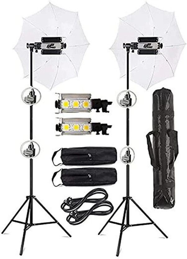 PICPRO PORTA LED Light Kit-Set of 2 High Intensity Low Power Consuming Soft Light LED White Reflector Umbrella(108 cm)