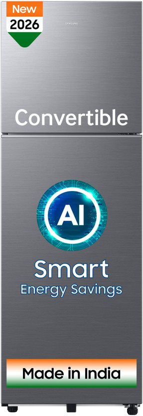 Samsung 256 L Frost Free Double Door 3 Star Convertible Refrigerator  with Convertible, Wifi Enabled, Bespoke AI, Digital Inverter, 2026 Model(REFINED INOX, RT80H30U3THL)