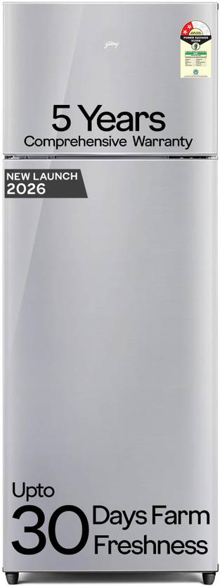 Godrej 223 L Frost Free Double Door 2 Star Refrigerator with AI Powered 30 Days Farm Freshness Uniform 360 Cooling Inverter Steel Glow, RF EON 244BN R