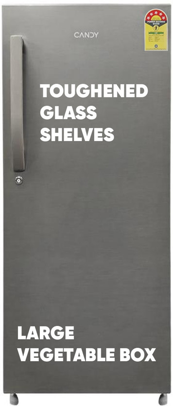 CANDY 190 L Direct Cool Single Door 5 Star Refrigerator  with Jumbo Fruit and vegetable Box , Stabilizer Free Operation(Brushline Silver, CSD2005SS)