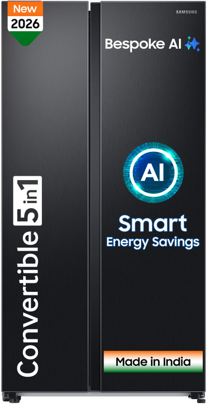 Samsung 653 L Frost Free Side by Side 3 Star Refrigerator  with AI and WiFi, Convertible 5-in-1, Digital Inverter(Black DOI, RS76CG8003B1HL)