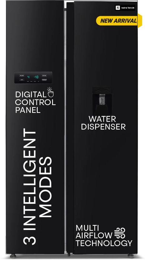 realme TechLife 584 L Frost Free Side by Side Refrigerator  with Water Dispenser, Farm Fresh Technology, and Digital Control Panel(Black, 584MS025RMBD)