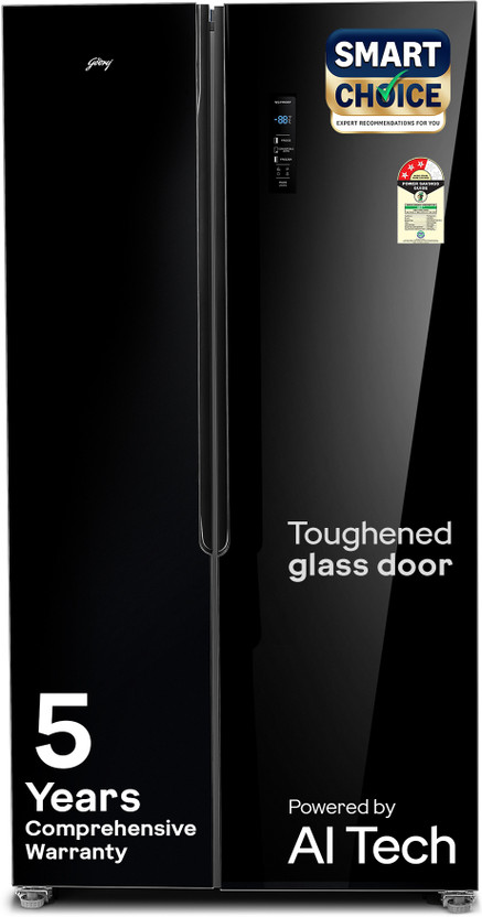Godrej 600 L Frost Free Side by Side 3 Star Refrigerator  with Powered By AI, Smart convertible Zones With Digital Touch Panel(Black Glass, RS EONVELVET 600C RIT BK GL)