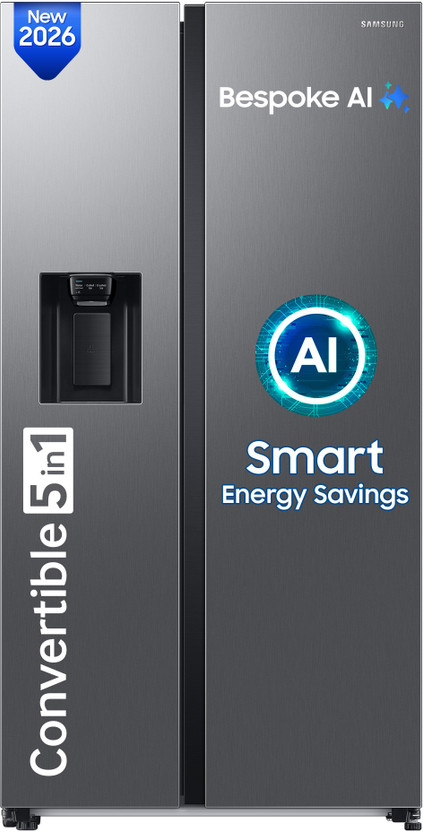 Samsung 633 L Frost Free Side by Side 3 Star Refrigerator  with AI and WiFi, Convertible 5-in-1, Water and Ice Dispenser, Digital Inverter(Refined Inox, RS78CG8543S9HL)