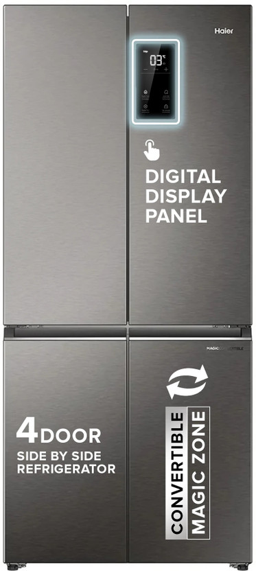 Haier 520 L Frost Free French Door Bottom Mount 3 Star Convertible Refrigerator  with Convertible Magic Zone, Inverter compressor, Digital Display Panel, Deo Fresh Technology(Inox Steel, HRB-600IS)