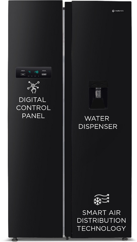 MOTOROLA 584 L Frost Free Side by Side Refrigerator  with Water Dispenser, Intelligent LED Touch Control Panel and Smart Adaptive Cooling(Black, 584MS025MRBD)