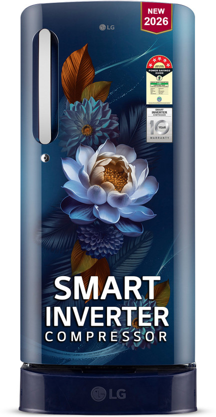 LG 185 L Direct Cool Single Door 5 Star Refrigerator with Base Drawer  with Smart Inverter Compressor, Runs on Home Inverter, Fit Max Chiller Tray & 2026 Model(Blue Waterlilly, GLD1956ZABW)