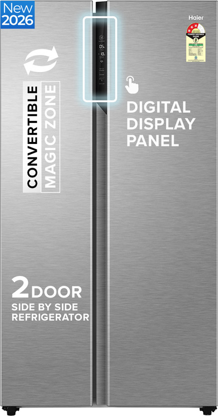 Haier 596 L Frost Free Side by Side Convertible Refrigerator  with Inverter, Digital Display Panel, Twist Ice Tray, Deo Fresh Technology(Shiny Steel, HES-690SS-P)