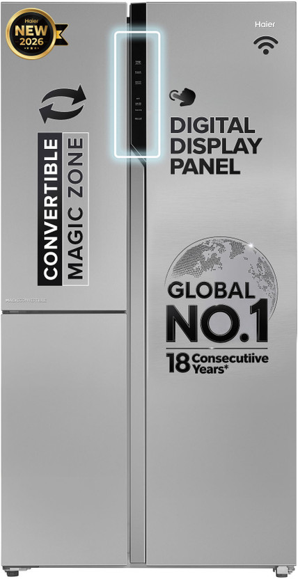 Haier 598 L Frost Free Side by Side 3 Star Refrigerator  with Expert Inverter Smart Sense AI enabled 3-Door , 3 Star, (683ISU1, Inox Steel, Magic Convertible Zone, Deo Fresh Technology, 2026 Model)(Inox Steel, HRT-683ISU1)