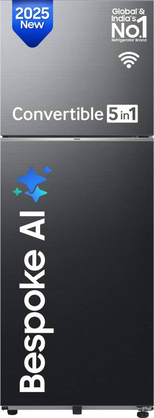 Samsung 350 L Frost Free Double Door 3 Star Convertible Refrigerator  with 5-in-1, Digital Inverter, WiFi Enabled Bespoke AI (Luxe Black, RT38DG5A4DBX