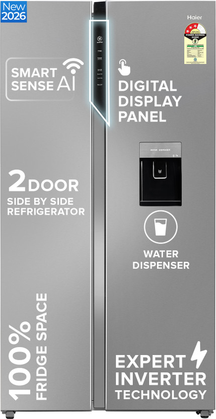 Haier 596 L Frost Free Side by Side Convertible Refrigerator  with Wi-Fi, Inverter, Digital Display Panel, Deo Fresh Technology(Shiny Steel, HRS-682SWDU1)