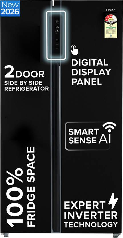 Haier 602 L Frost Free Side by Side Convertible Refrigerator  with Inverter, Digital Display Panel, Triple Twist Ice Tray, Deo Fresh Technology(Black Steel, HRS-682KS)