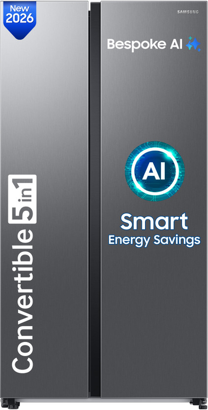 Samsung 653 L Frost Free Side by Side 3 Star Refrigerator  with AI and WiFi, Convertible 5-in-1, Digital Inverter(Refined Inox, RS76CG8003S9HL)