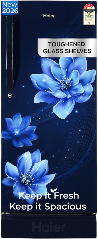 Haier 190 L Direct Cool Single Door 4 Star Refrigerator  with Ice Formation possible in 60 Minutes, Easy & Safe Clean back, Large Veg Box, LED Light, Lock & Key for Safety(Marine Peony, HED-204MFBA-P)