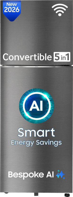 Samsung 350 L Frost Free Double Door 3 Star Refrigerator  with Convertible 5-in-1, Wifi Enabled, Bespoke AI, Digital Inverter, 2026 Model(ELEGANT INOX, RT38HG5A23S8HL)