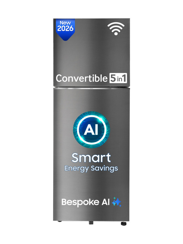 Samsung 350 L Frost Free Double Door 3 Star Refrigerator  with Convertible 5-in-1, Wifi Enabled, Bespoke AI, Digital Inverter, 2026 Model(ELEGANT INOX, RT38HG5A23S8HL)