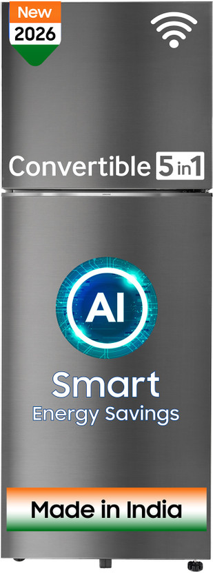 Samsung 330 L Frost Free Double Door 3 Star Refrigerator  with Convertible 5-in-1, Wifi Enabled, Bespoke AI, Digital Inverter, 2026 Model(ELEGANT INOX, RT34HG5A23S8HL)