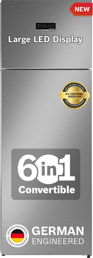 BOSCH 368 L Frost Free Double Door 3 Star Convertible Refrigerator  with Large LED Display, Inverter Frost Free , VitaFresh Technology for 10 Day Freshness, Integrated Handle(Smoky Steel, CTC39K03NI)