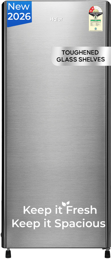 Haier 190 L Direct Cool Single Door 2 Star Refrigerator  with Ice Formation possible in 60 Minutes, Easy & Safe Clean back, Large Veg Box, LED Light, Lock & Key for Safety(Moon Silver, HED-202TMSA-N)