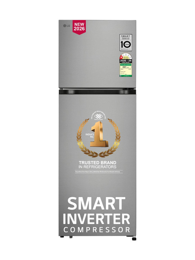 LG 251 L Frost Free Double Door 1 Star Refrigerator  with Smart Mode, Multi Air Flow Cooling, Works Without Stabilizer, Inverter Compressor, Fresh Zone & 2026 Model(Shiny Steel, GLT2516WWPZ)