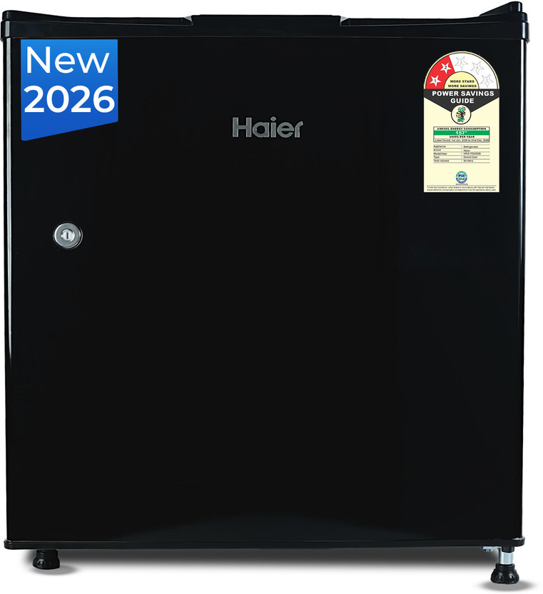 Haier 50 L Direct Cool Single Door 2 Star Refrigerator  with Freezer Box, Easy & Safe Clean back, LED Light, Lock & Key for Safety(Black Steel, HRD-752KSA)